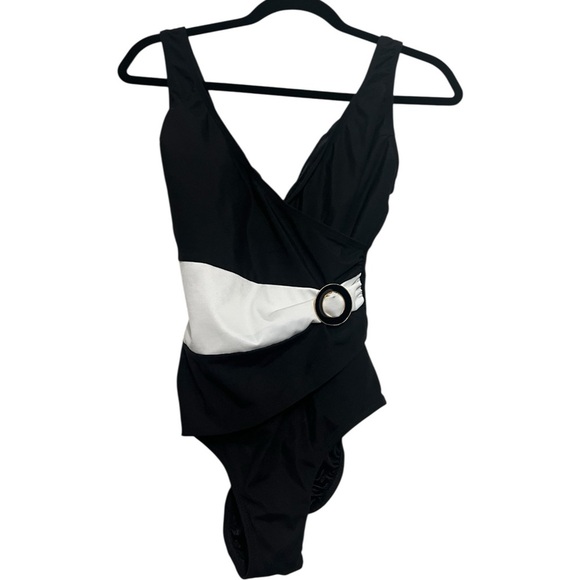 Longitude Black and White Swimsuit with Belt Detail 10 - Picture 2 of 6